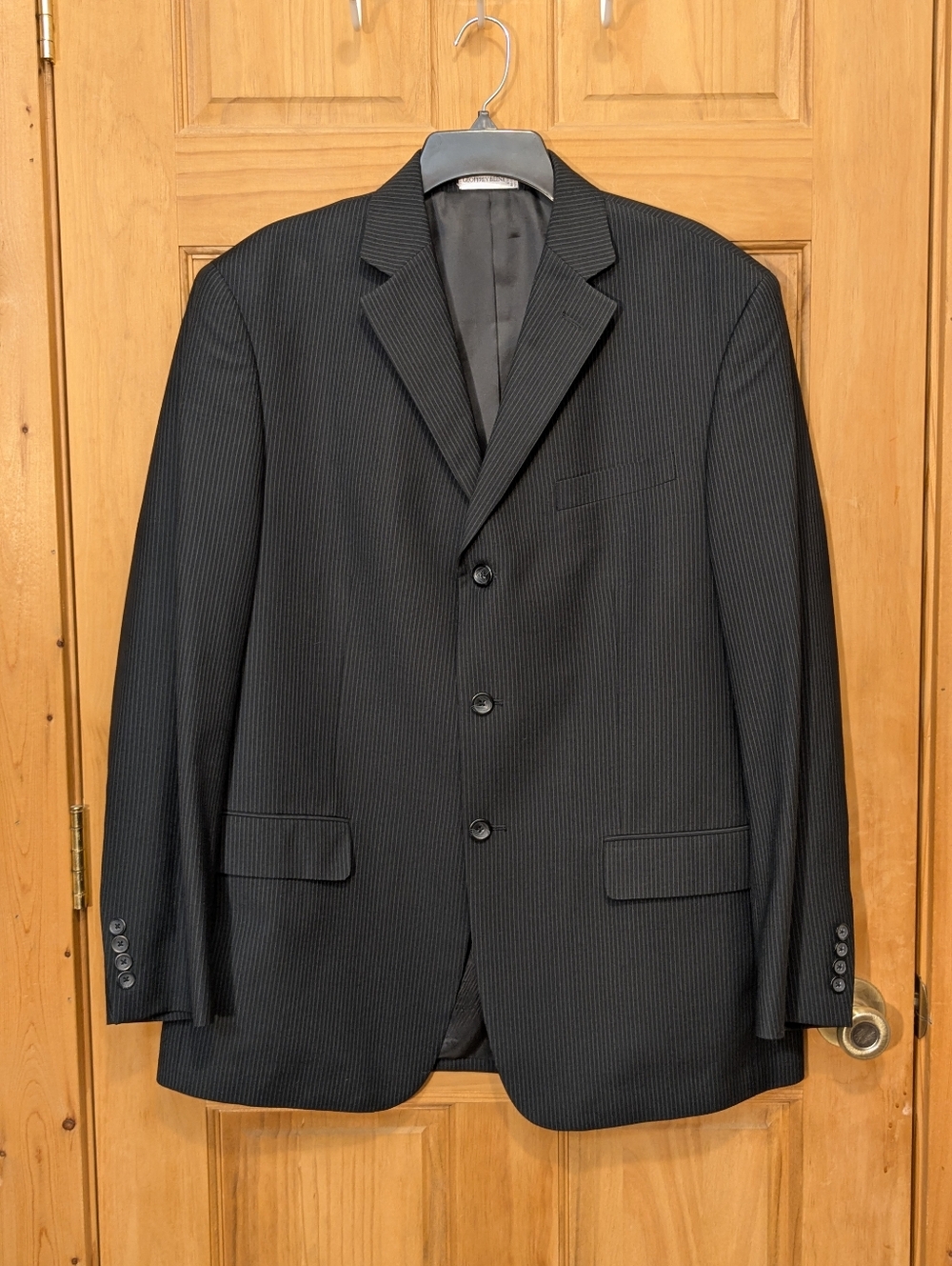 Geoffrey Beene Blazer Black Pinstripe Polyester Rayon Jacket Career Men's 42R